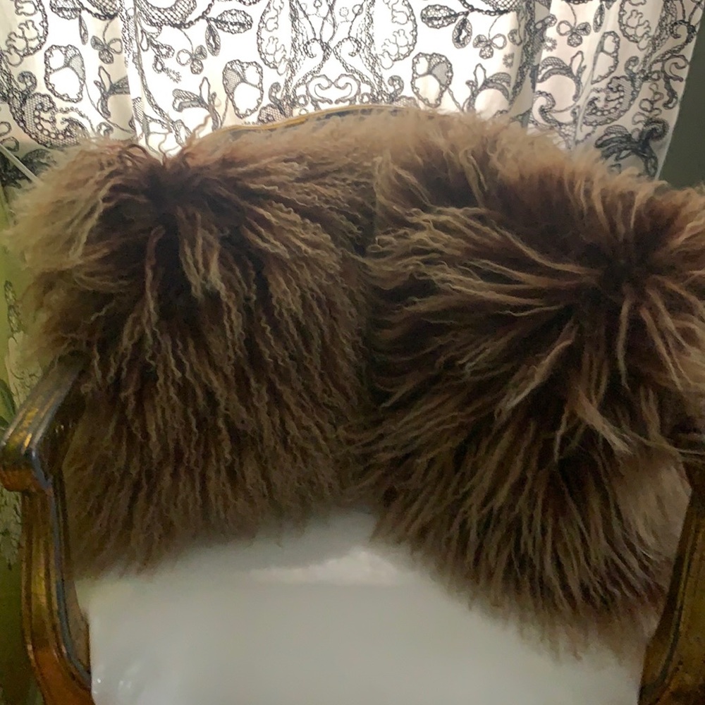 Two Beautiful Cocoa Brown Mongolian Wool Pillows